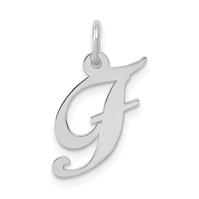 14k White Gold, Ella Collection, Small Fancy Script Initial F Pendant